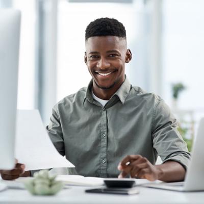 college student at computer